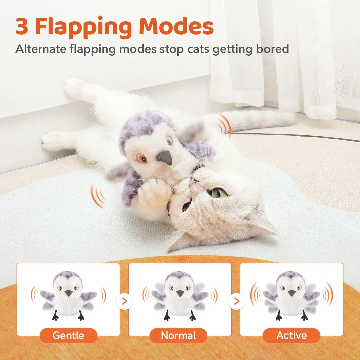 Potaroma Interactive Flapping Bird Cat Toy, Rechargeable & Touch Activated