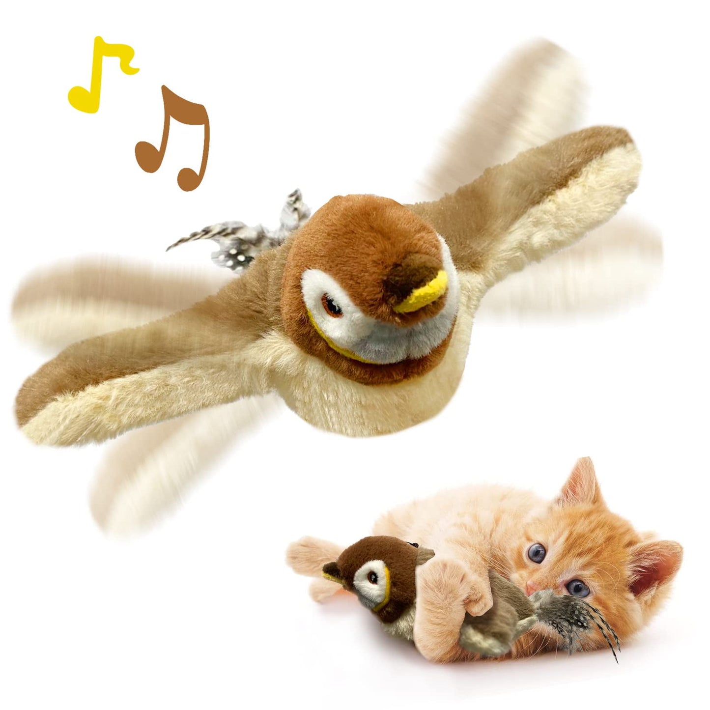 TETOU Cat Toys Flapping Bird Rechargeable, Touch Activated Interactive Kicker with Catnip (No Flying)